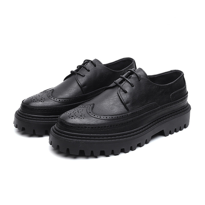 Men's Korean Fashion Green Less British Hair Leather Shoes