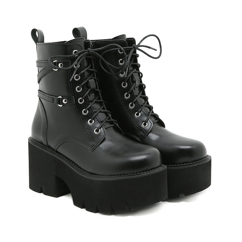 Women's Round Toe Platform Muffin Rivet Chunky Heels