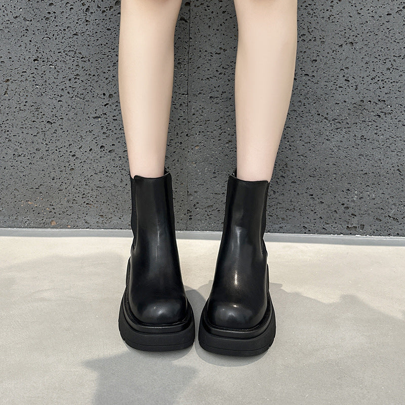 Women's Autumn Platform Martin British Style Chelsea Smoke Pipe Early Black Boots