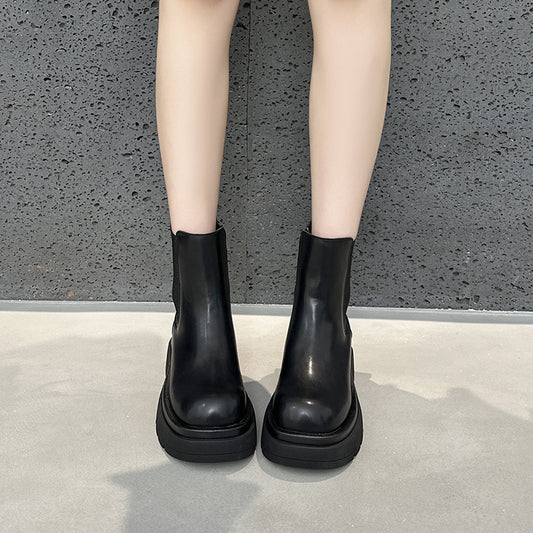 Women's Autumn Platform Martin British Style Chelsea Smoke Pipe Early Black Boots