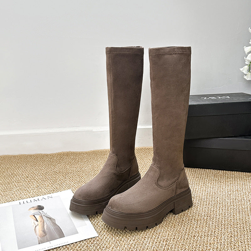 Women's Small High Leg Below The Knee British Style Back Boots