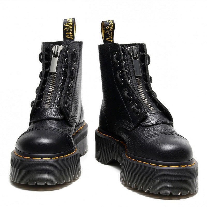 British Thick-soled Martin Front Zipper Top Layer Boots