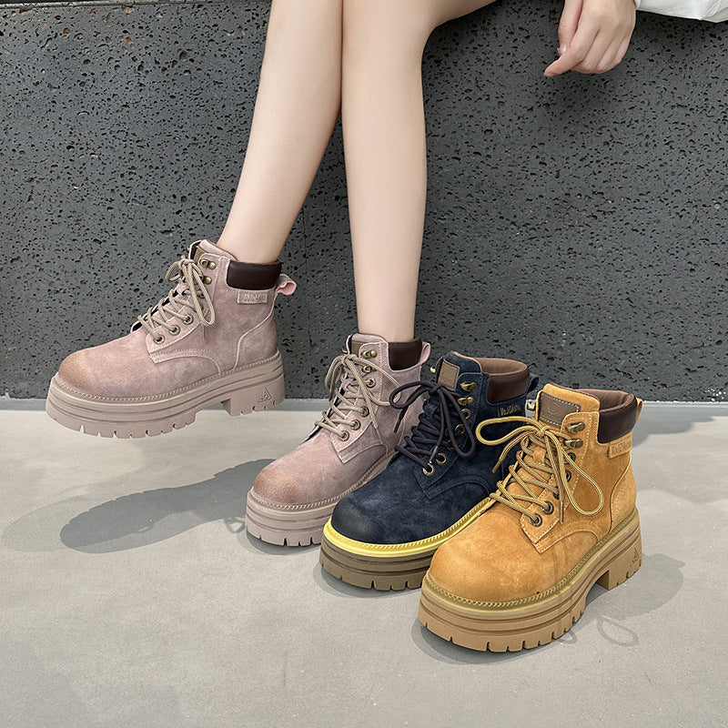 Women's British Style Thick Sole Height Increasing Fashion Boots