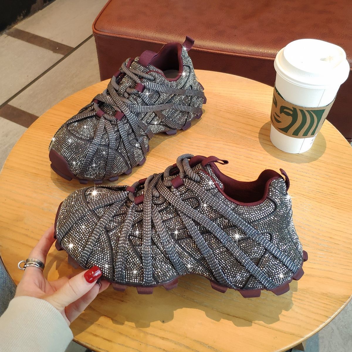 Women's Goods High Quality Full Diamond Dad Autumn Sports Casual Shoes