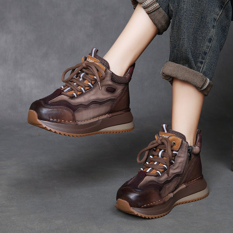 Women's Cowhide Retro Platform Autumn Versatile Color Sports Casual Shoes