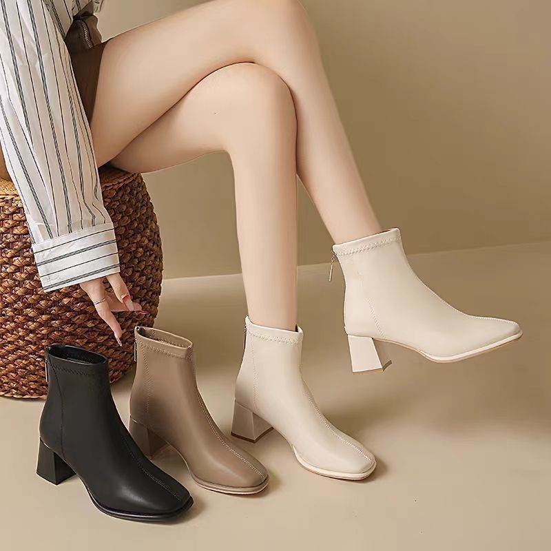 Women's Soft Chunky Short For Mid Martin Square Toe Small Ankle Women's Leather Boots