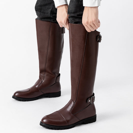 Men's High Retro Long Martin Zipper British Motorcycle Cowboy Knight Style Men's Leather Boots