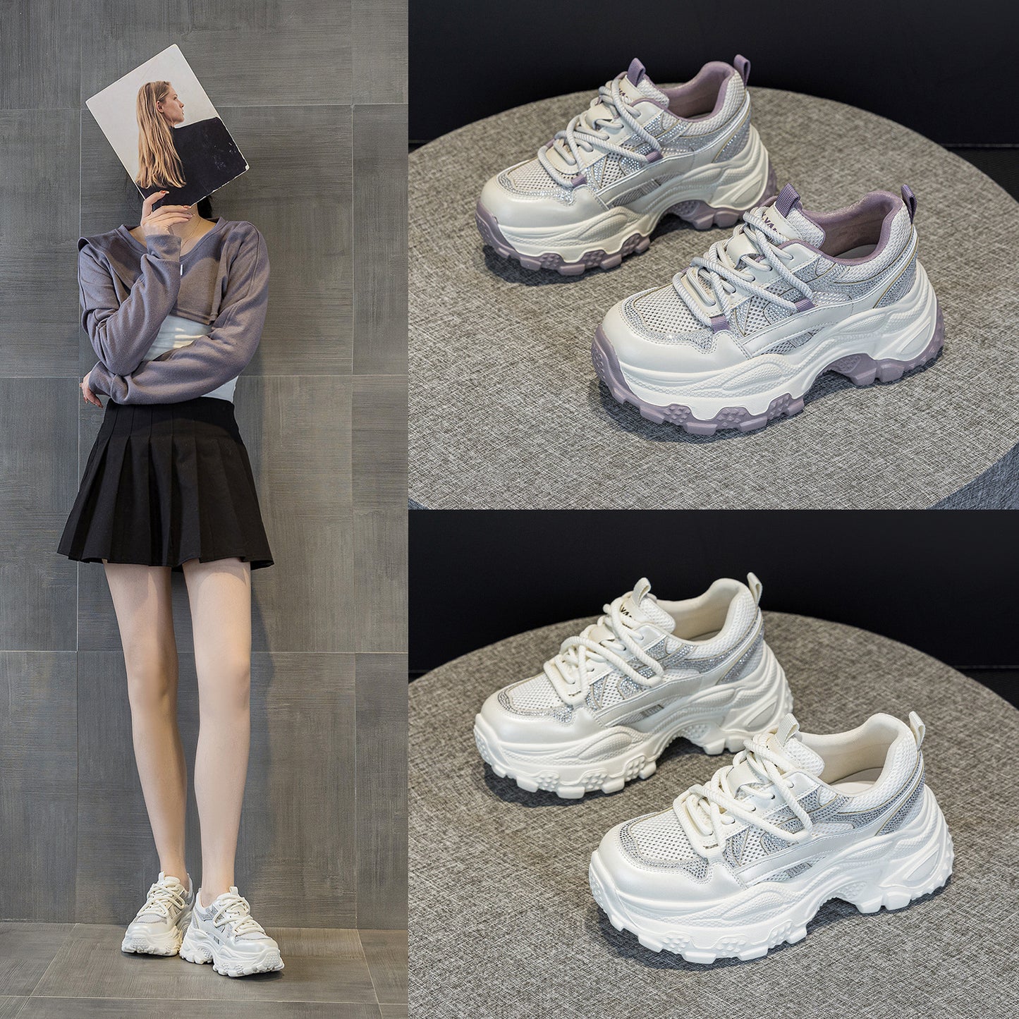 Women's Mesh Surface Clunky Platform Muffin Spring Small Sneakers