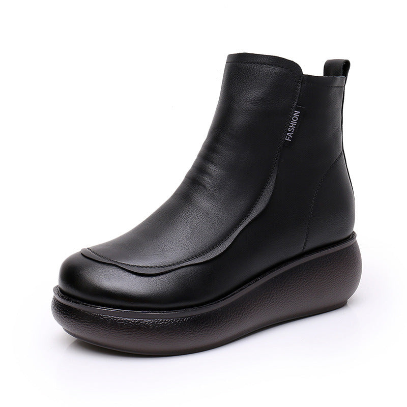 Women's Plus Veet Thermal Mom Round Toe Side Women's Leather Boots