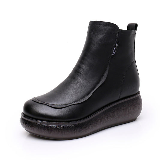 Women's Plus Veet Thermal Mom Round Toe Side Women's Leather Boots