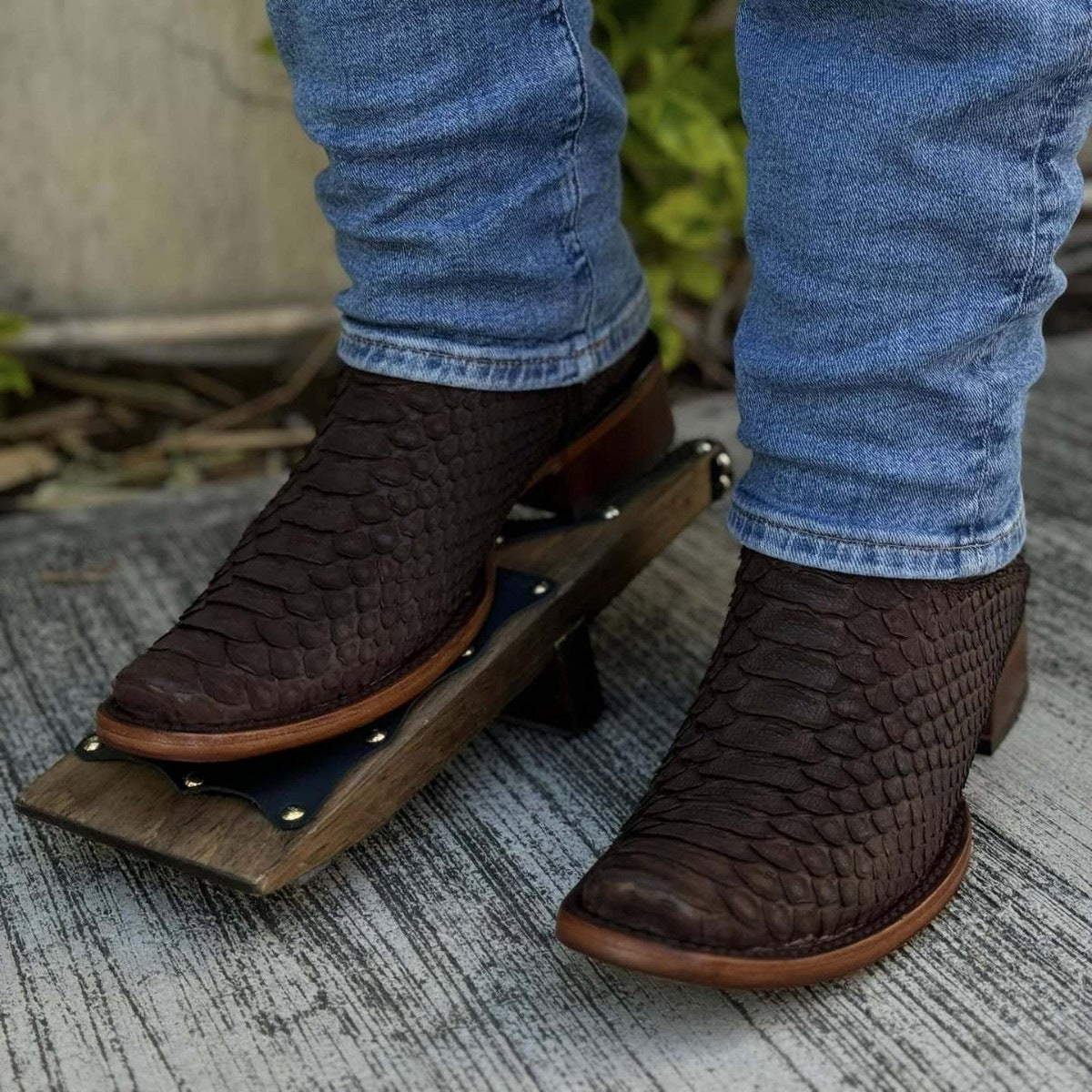 Men's Knight Crocodile Square Head Snake Pattern Men's Leather Boots