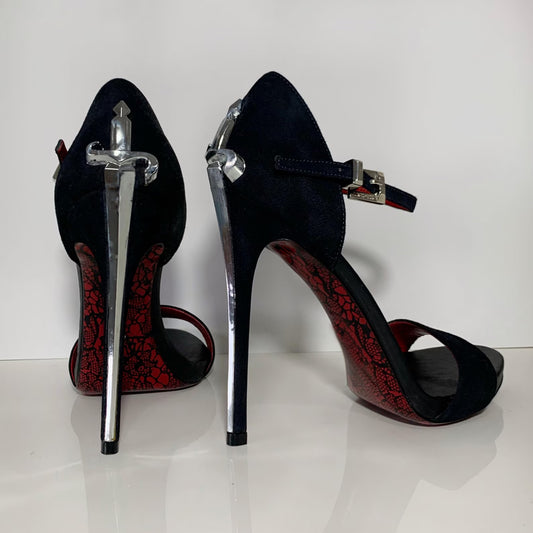 Women's Summer Open Toe Printed With Red Bottom Sword Platform High Heeled Sandals