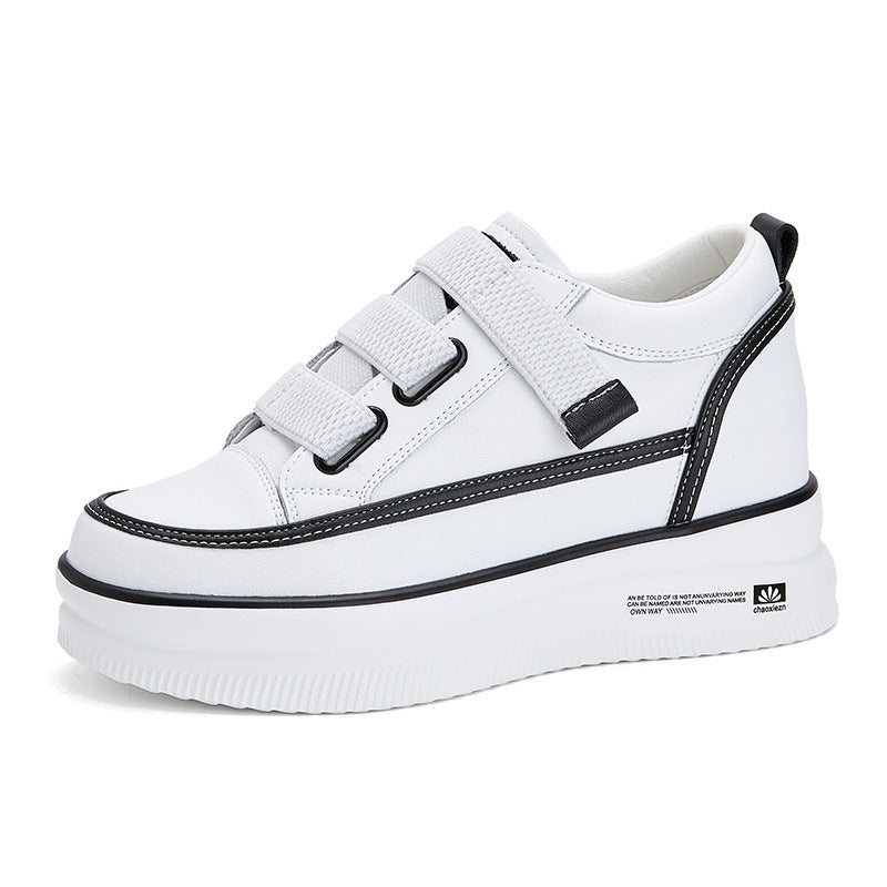 Women's White Veet Versatile Single-layer Platform Height Increasing Women's Sports Shoes