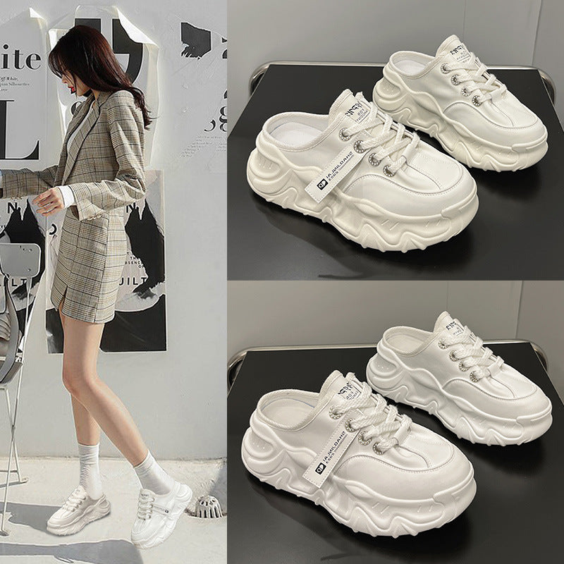 Women's Toe Half Outer Wear Spring Platform White Lazy Women's Casual Shoes