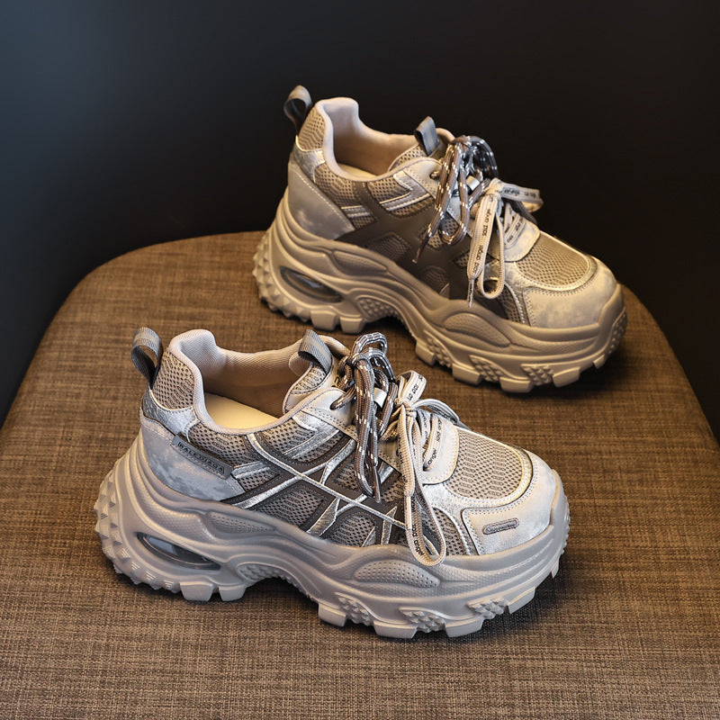 Women's Platform Height Increasing Insole Fashion Mesh Dad Sports Casual Shoes