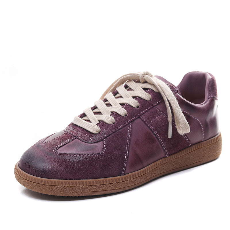Layer Cowhide Handmade Retro German Training Round Toe Women's Sports Shoes