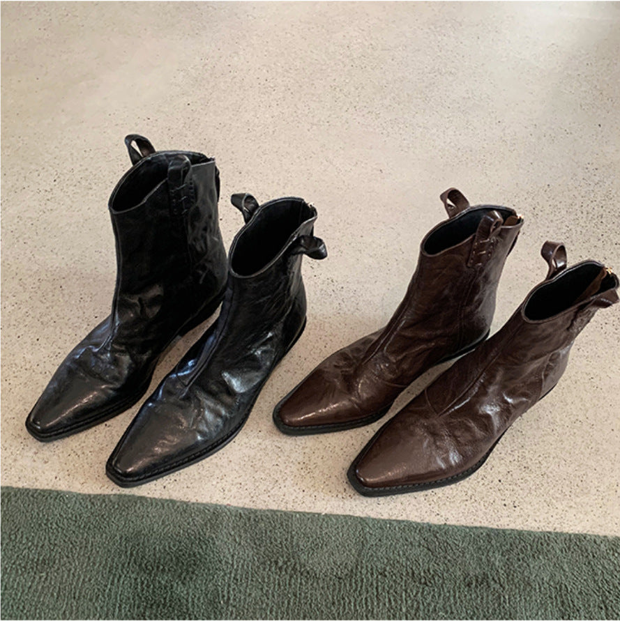 Women's London Holiday Fashionable Pointed Toe V-shaped Mouth Slimming Women's Leather Boots