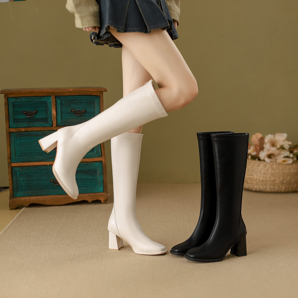 Female Below The Knee High Leg Skinny Small Knight Women's Leather Boots