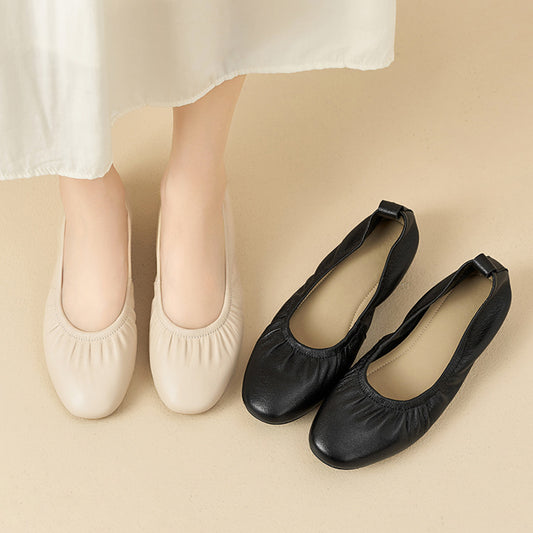 Women's Pumps Autumn Genuine Flat Slip-on Mary Leather Shoes