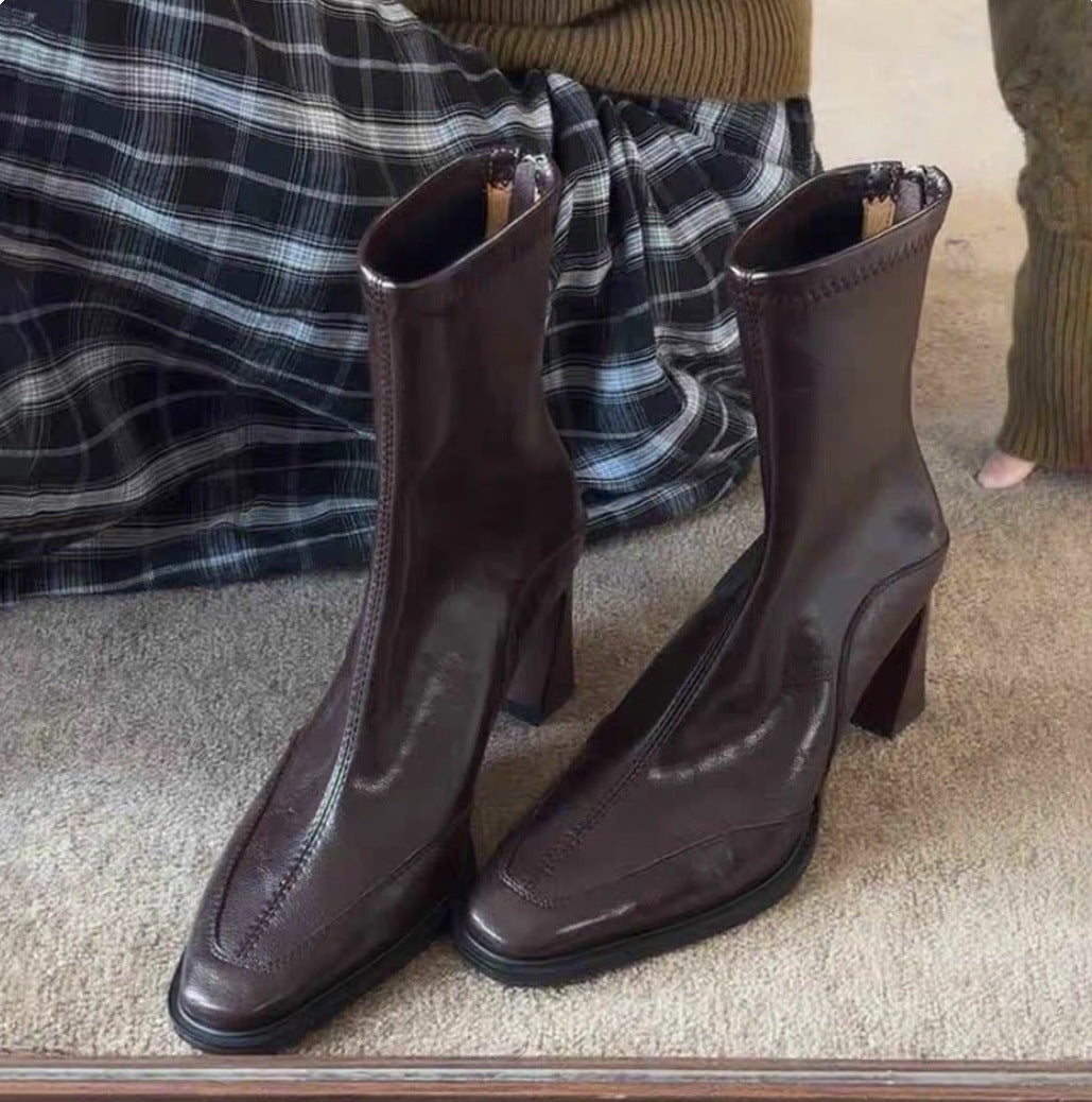 Women's Short For Square Toe Martin Black Chunky Women's Leather Boots