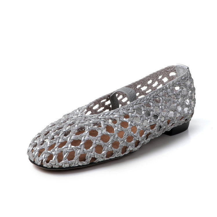 Women's Woven Hollowed Low-cut Pumps Mary Jane Sheepskin Insole With Men's Shoes