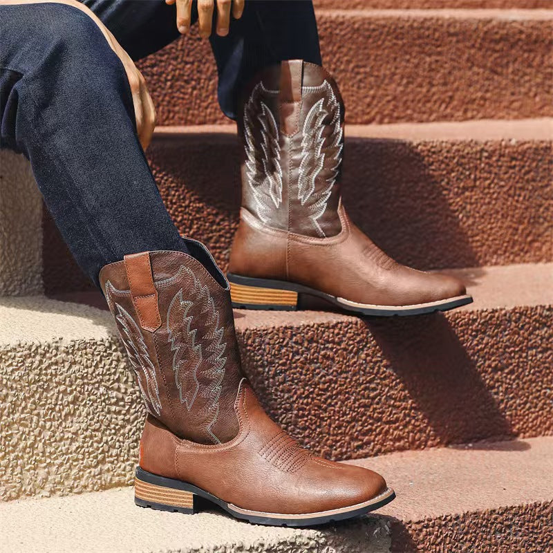 Men's Tall Worker Embroidery Western Cowboy Fashion Haulage Motor Plus Boots