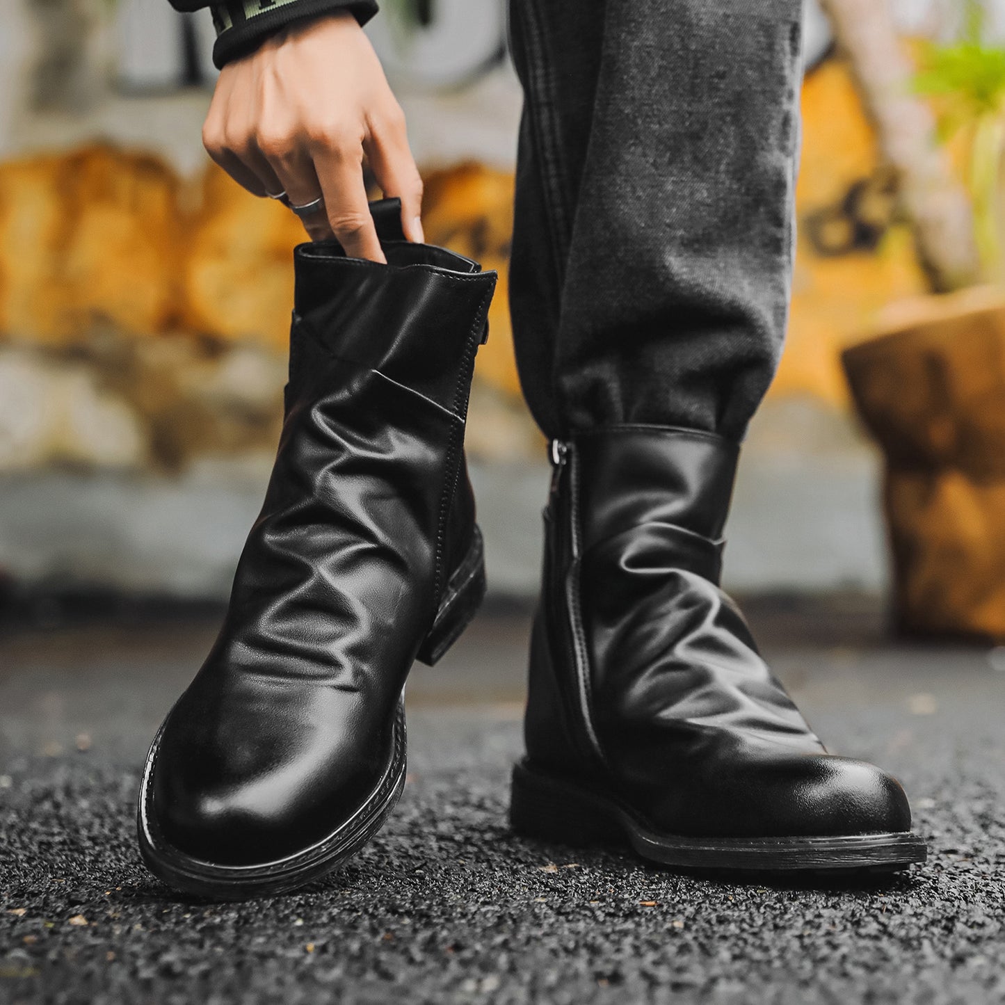 Men's Double-sided Zipper Bottom Tassel Bag Packaging Boots