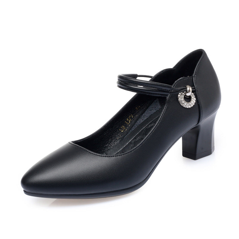 Women's Not Tired For Long Time High Buckle Black Business Clothes Leather Shoes
