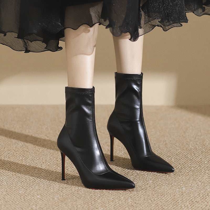 Women's Thin Red Bottom Pointed Stiletto Temperament Black Heels