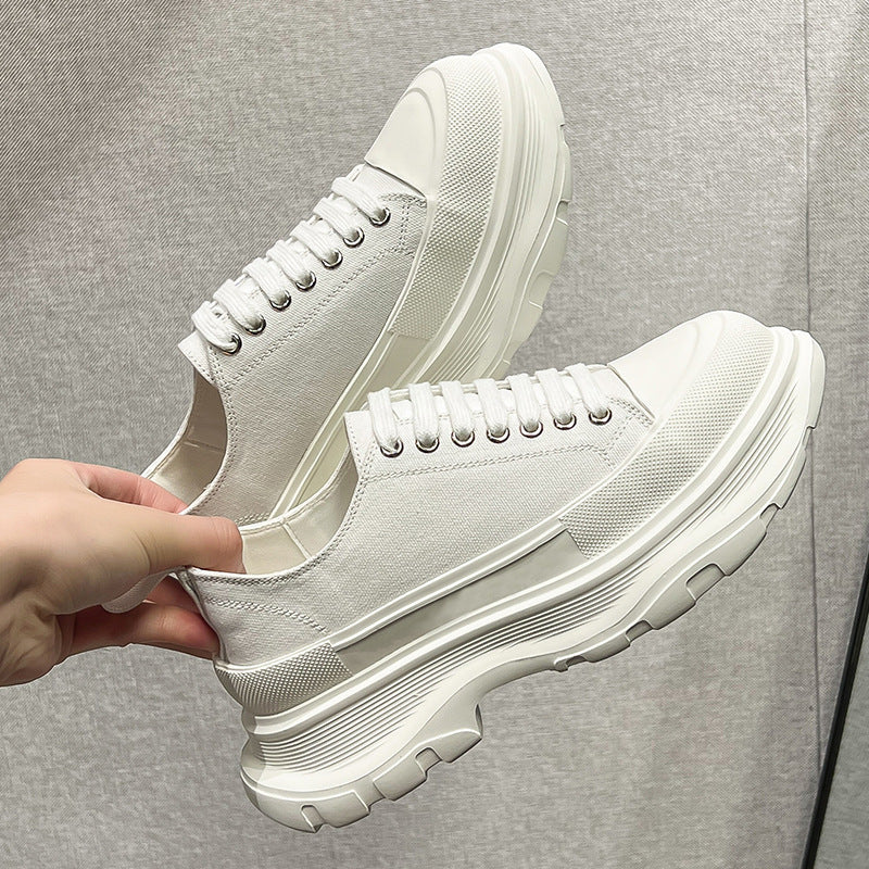Women's Platform White Genuine Fleece-lined Dad Canvas Shoes