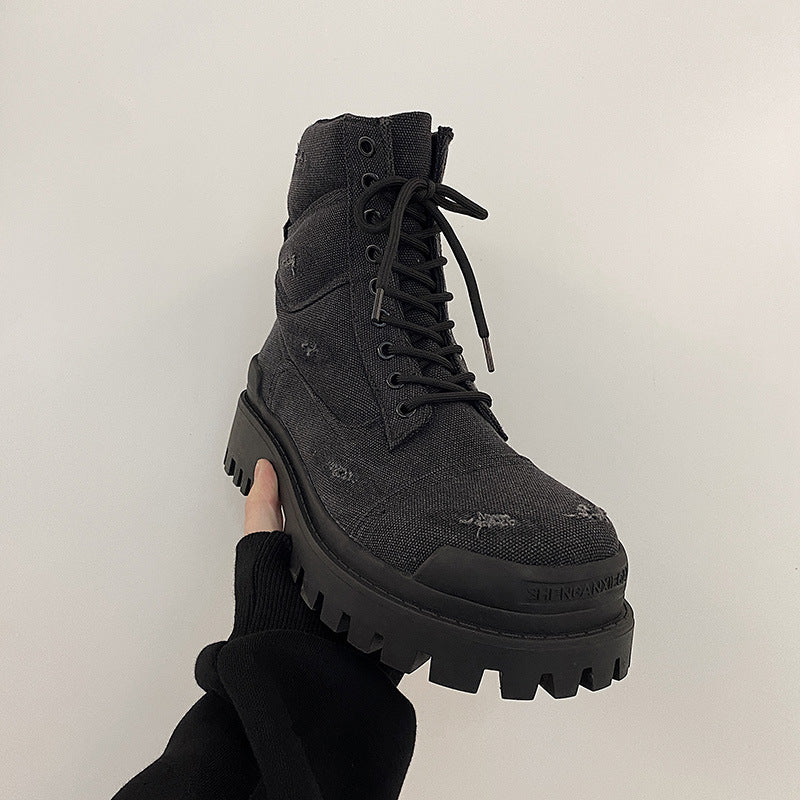 Men's Paris Worker Plus Veet Black Waste Soil Wind Motorcycle Snow Boots