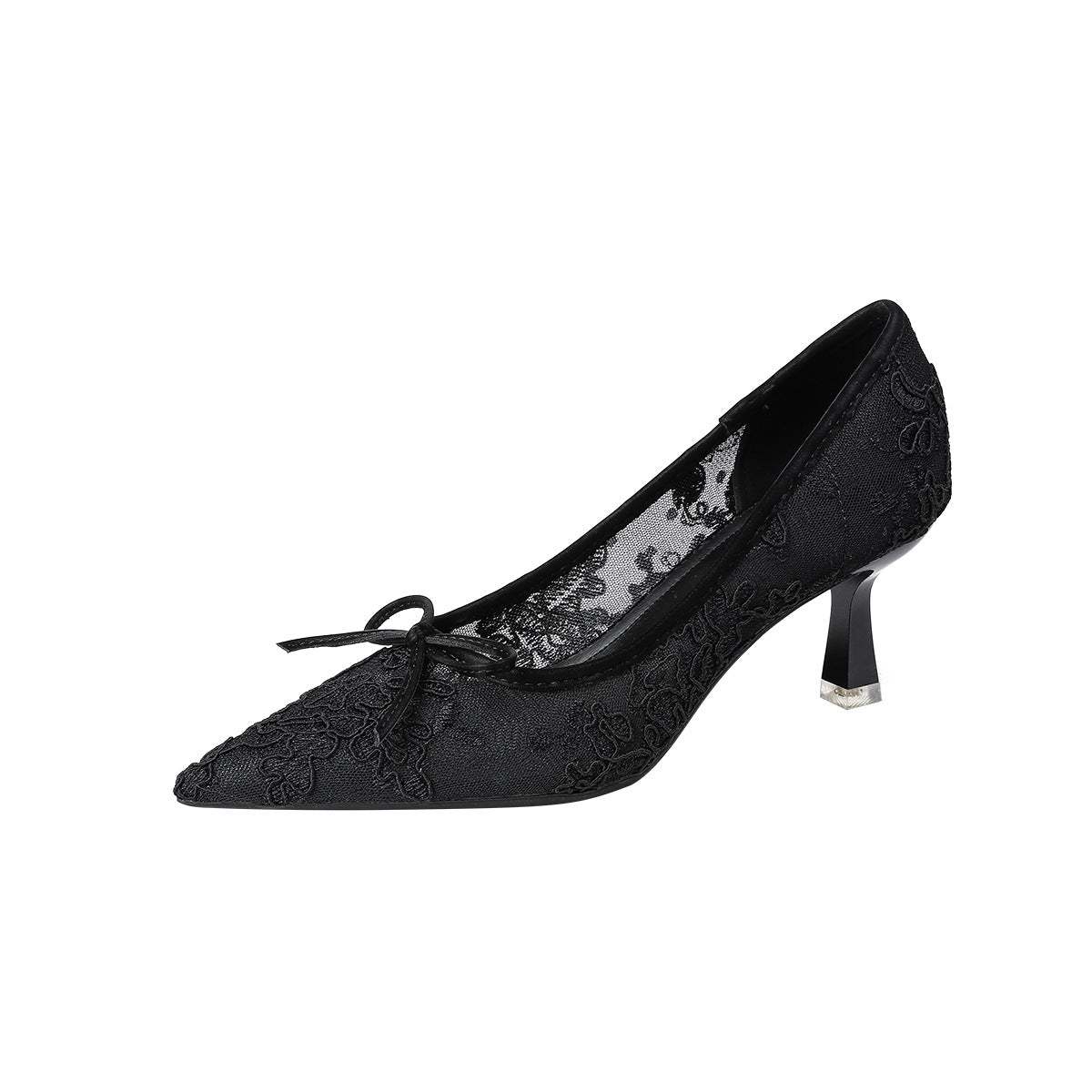 Women's Lace Pointed Toe High Spring Bow Mesh Stiletto Banquet Women's Fashion Shoes