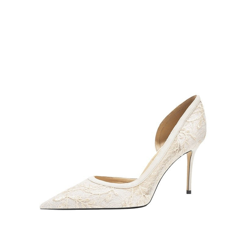 Women's Lace Mesh Commuter High Pointed Toe Design Heels