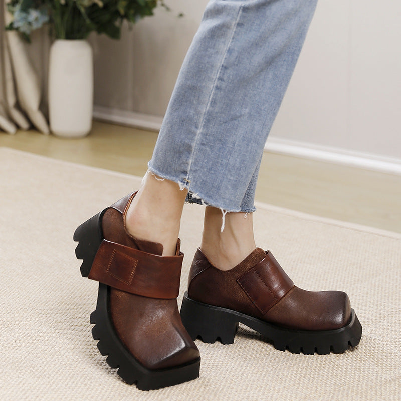 Women's Handmade Platform Retro Soft Chunky Square Women's Fashion Shoes