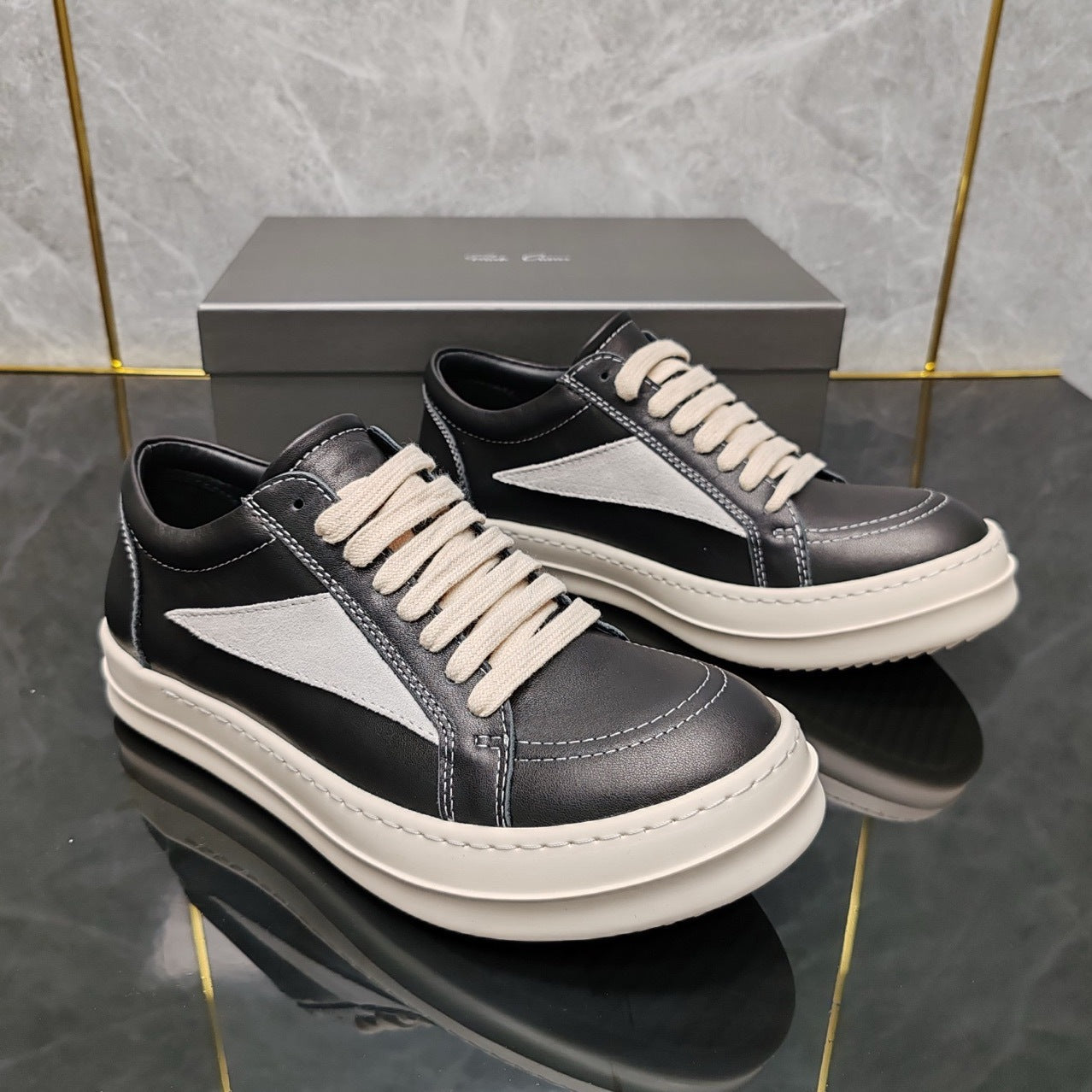 Men's & Women's Main Line Four Thick Bottom Cowhide Dark Black Men's Casual Shoes