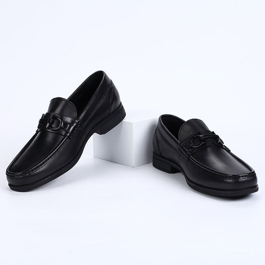 Men's Black Authentic Plain Design Cowhide Round Heels