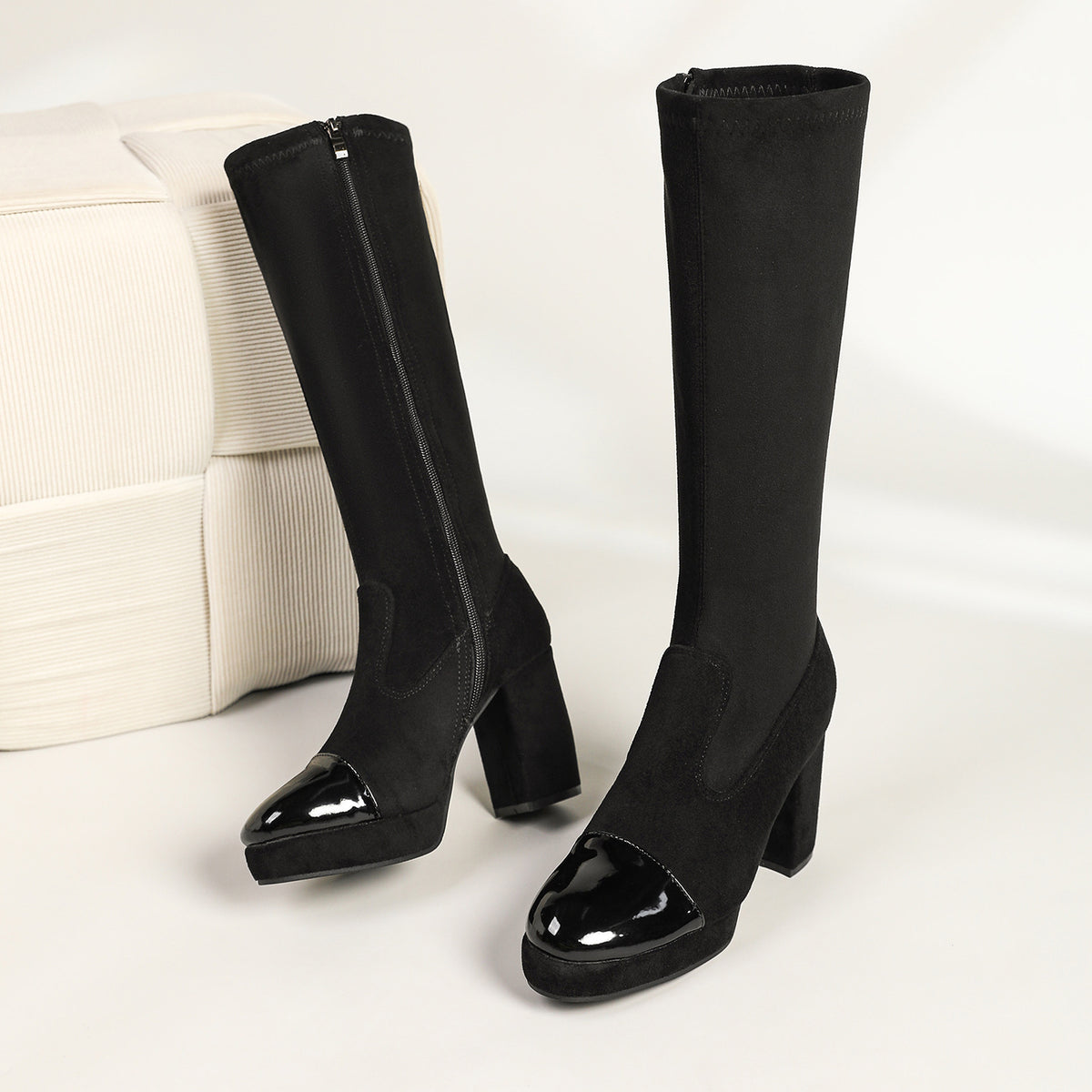 Temperament Korean Style Comfortable Small Round Head Chunky Knight Boots