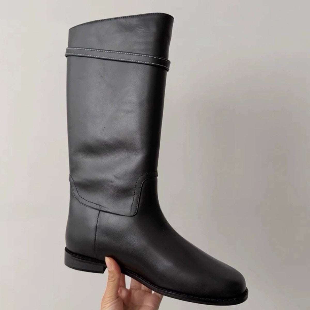 Women's Cowhide Version Round Head Chunky Wide Tube Western Women's Leather Boots