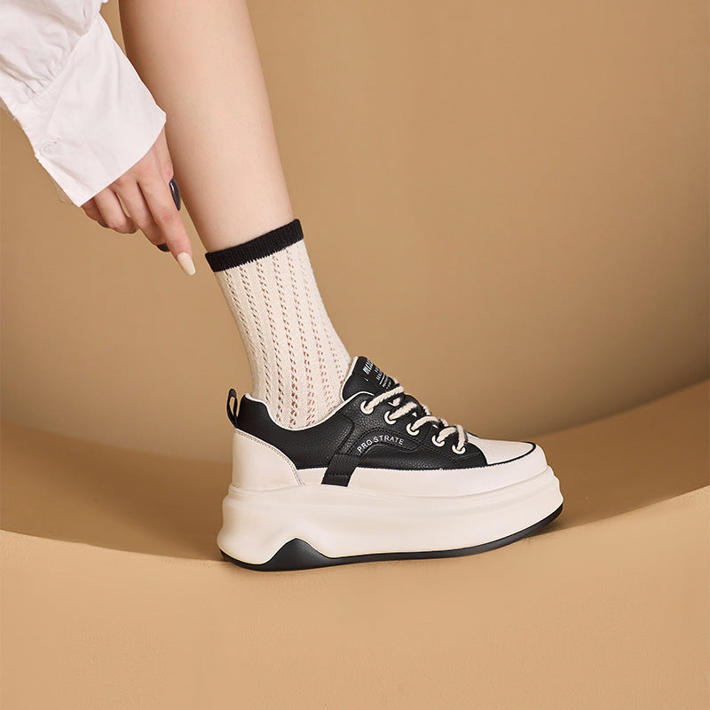 Women's White Korean Platform Inner Height Increasing Board Color Casual Shoes