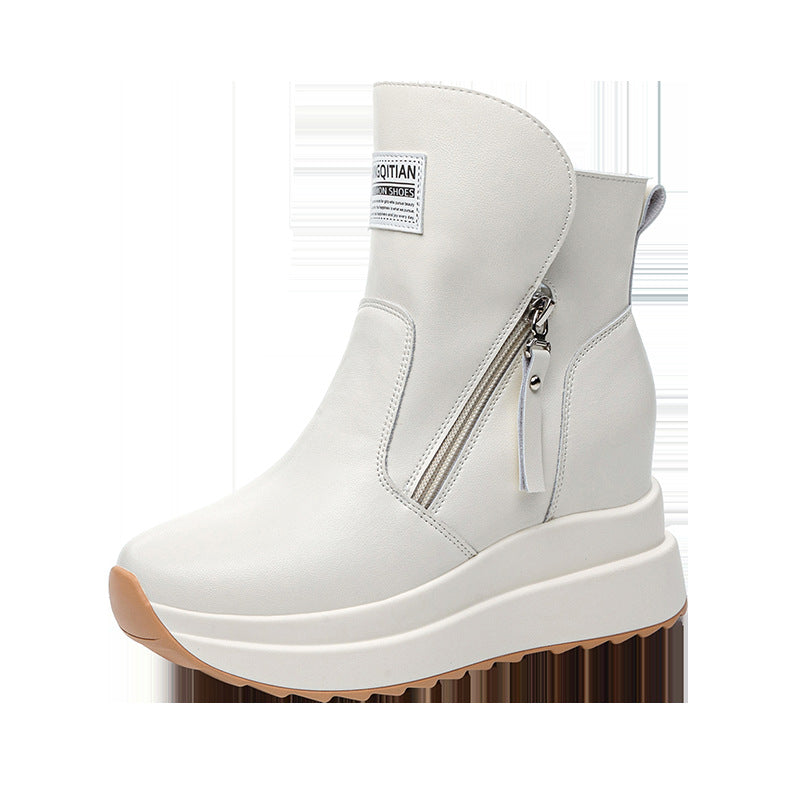 Women's Increasing Insole Flat Platform High Wedge Women's Leather Boots
