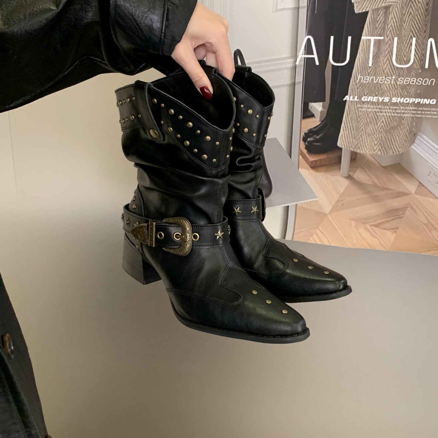 Low Tube Thin Belt Buckle Western Cowboy Heels