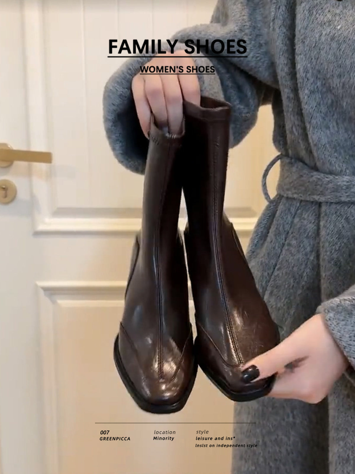 Women's Short For Square Toe Martin Black Chunky Women's Leather Boots