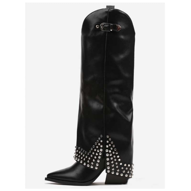 Pointed Toe Belt Lock Pants Large Size Fashion Decorative Rivets Boots