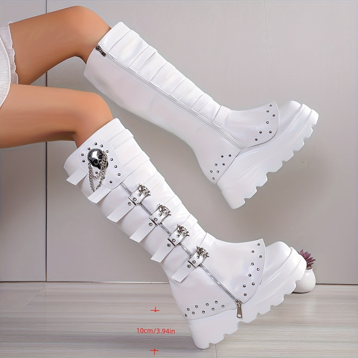 Women's Metal Buckle With Platform High Female Plus Boots