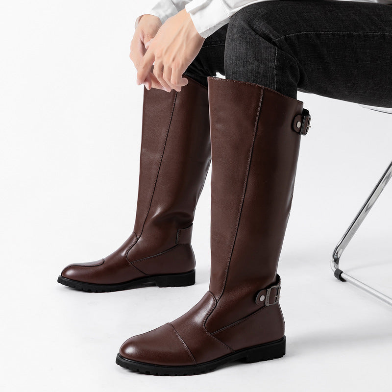 Men's High Retro Long Martin Zipper British Motorcycle Cowboy Knight Style Men's Leather Boots