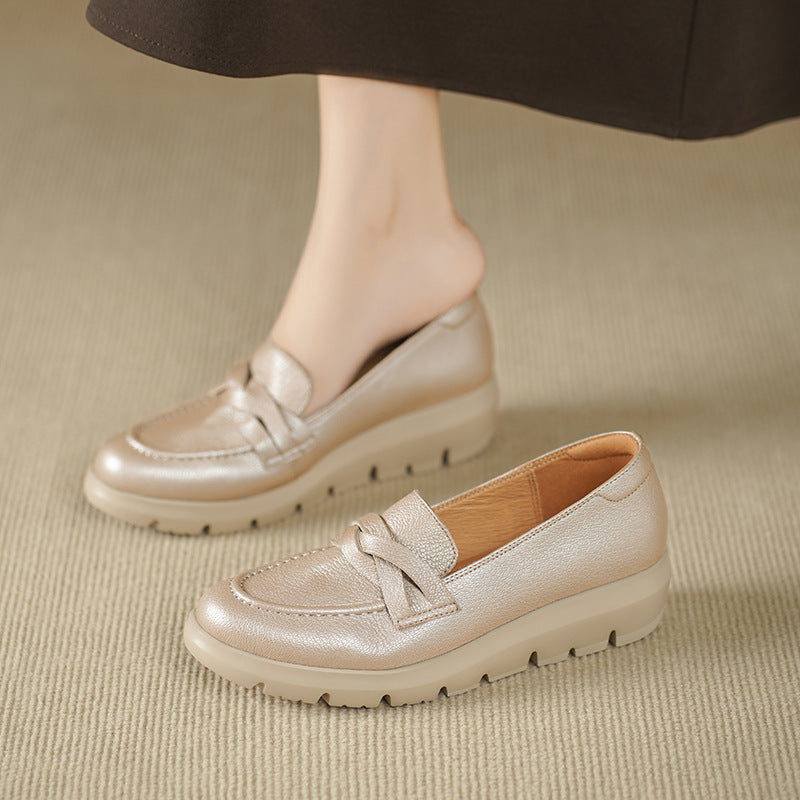 Women's To Wear French Style Deep Mouth Pumps Platform Round Toe Heels