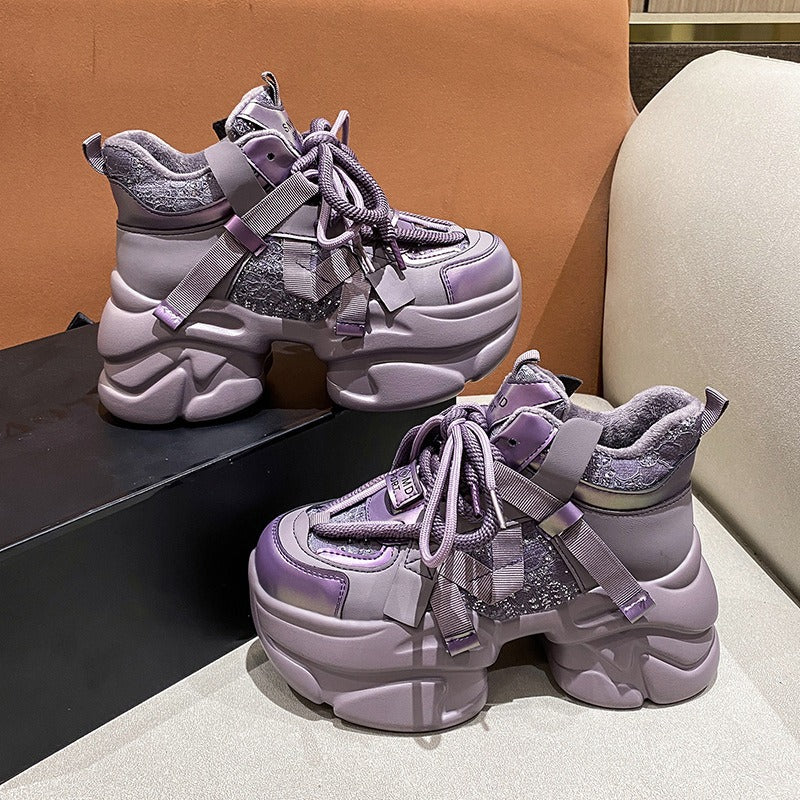 Women's Winter Fleece-lined Polyurethane Platform Dad Height Women's Sports Shoes