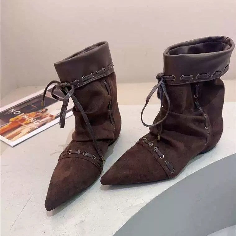 Sheepskin Version Korean Style Niche Suede Pointed Inner Height Increasing Women's Leather Boots