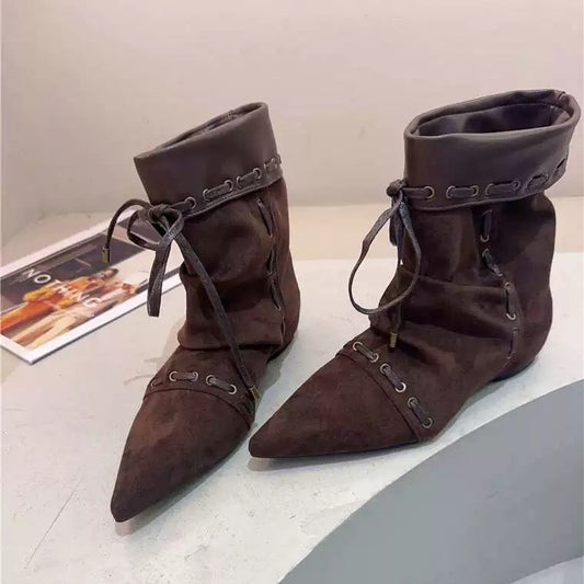 Sheepskin Version Korean Style Niche Suede Pointed Inner Height Increasing Women's Leather Boots