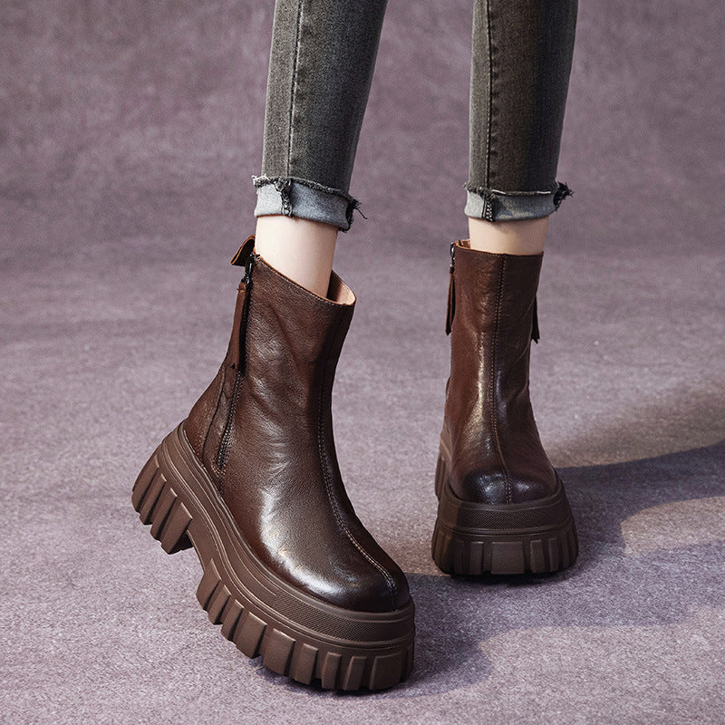 Women's Fashion Genuine Clutch Pattern Double Zipper Small Women's Leather Boots
